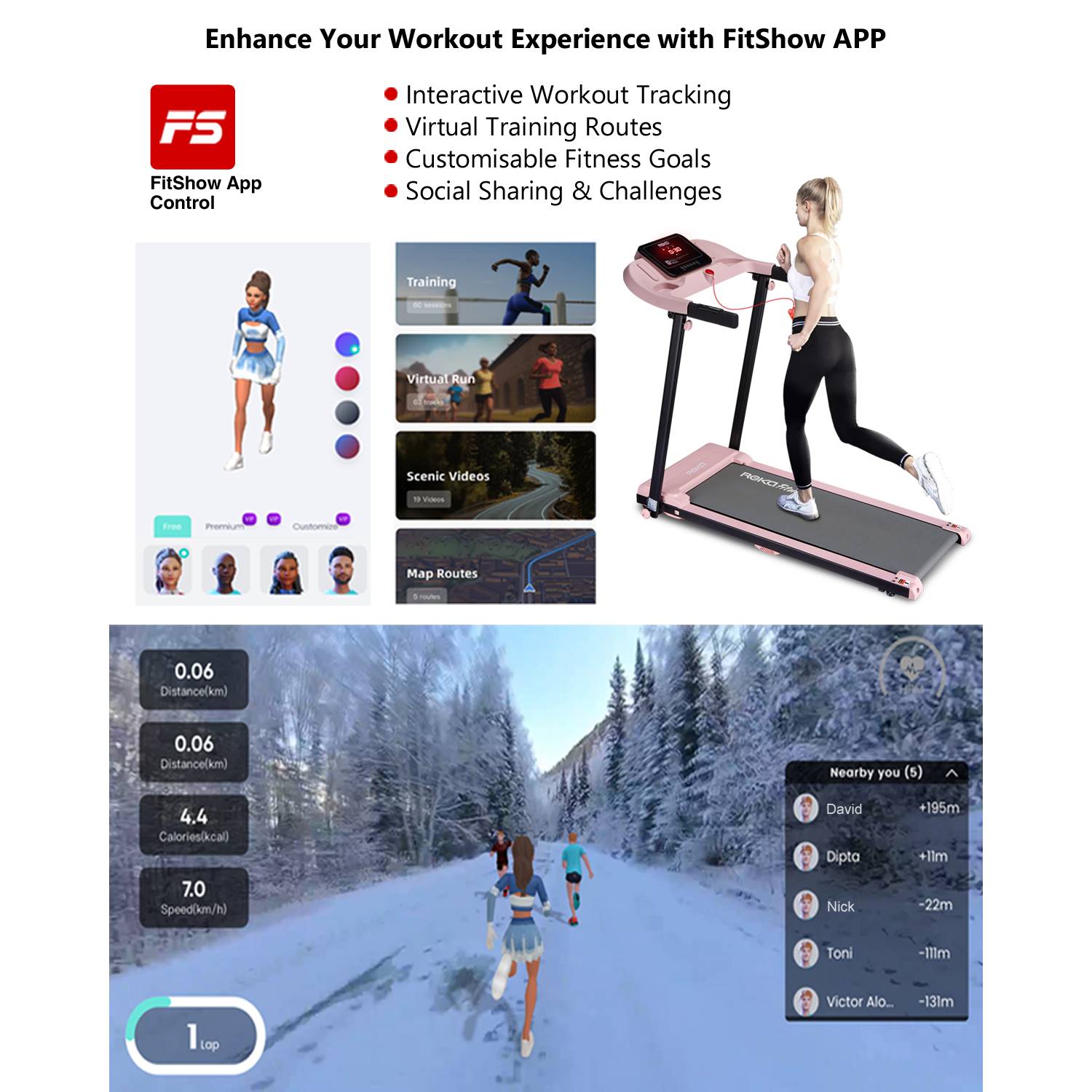 REKA Fitness Pink Treadmill - 2.5HP, Up to 12km/h Speed