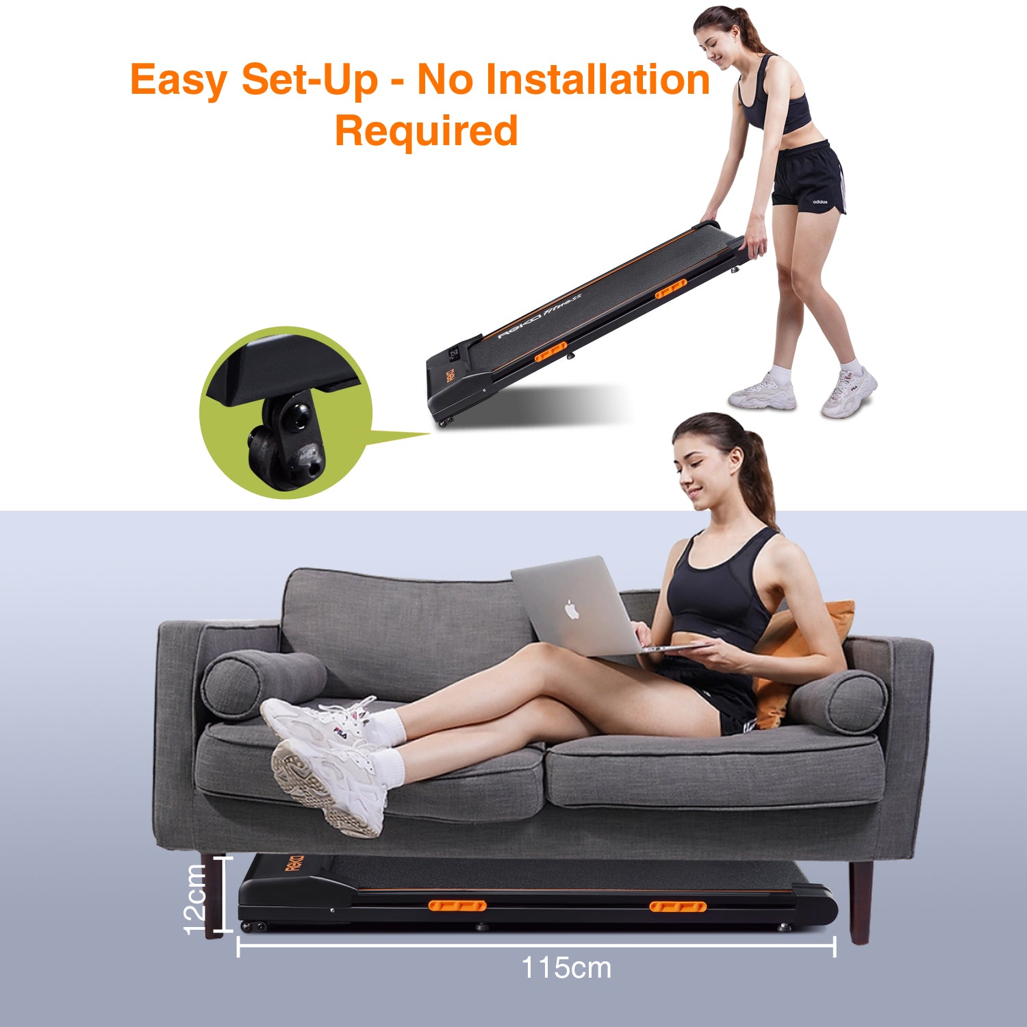 REKA Fitness Black Treadmill – 2.25HP, Up to 6km/h Speed