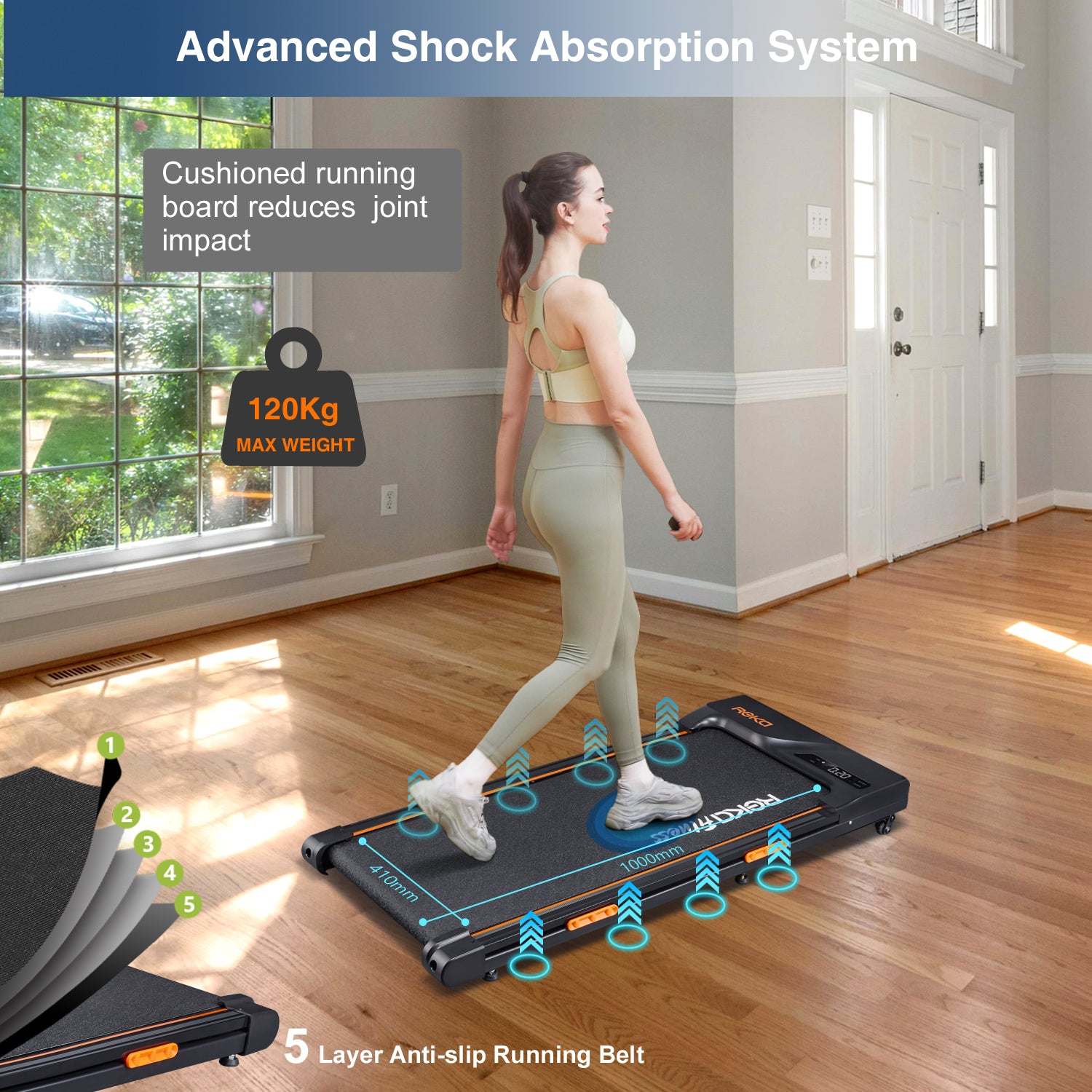 REKA Fitness Black Treadmill – 2.25HP, Up to 6km/h Speed