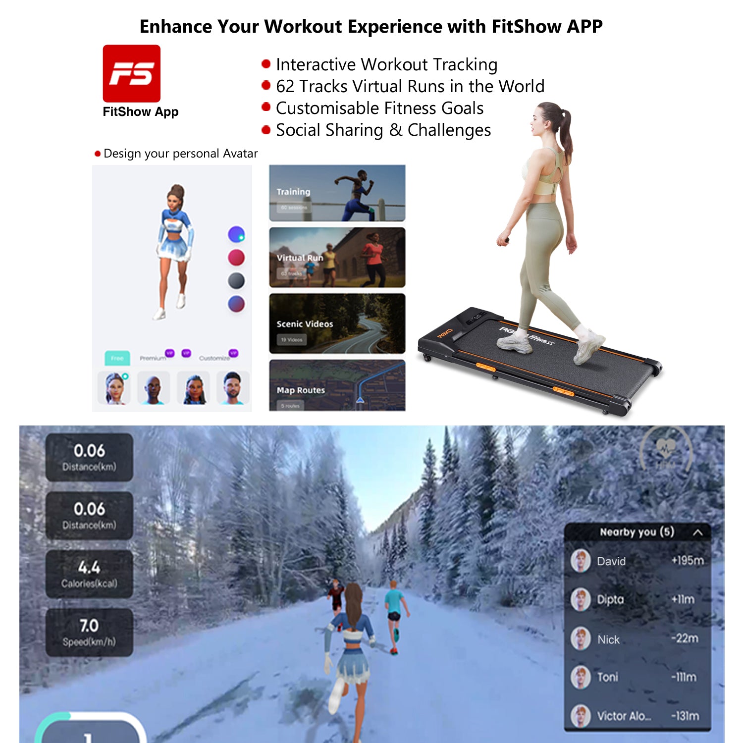 REKA Fitness Black Treadmill – 2.25HP, Up to 6km/h Speed