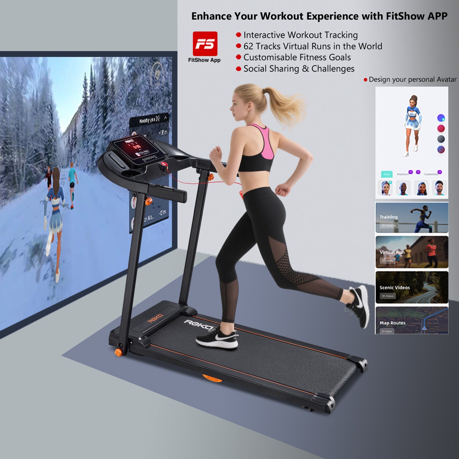 REKA Fitness Black Treadmill - 2.5HP, Up to 12km/h Speed