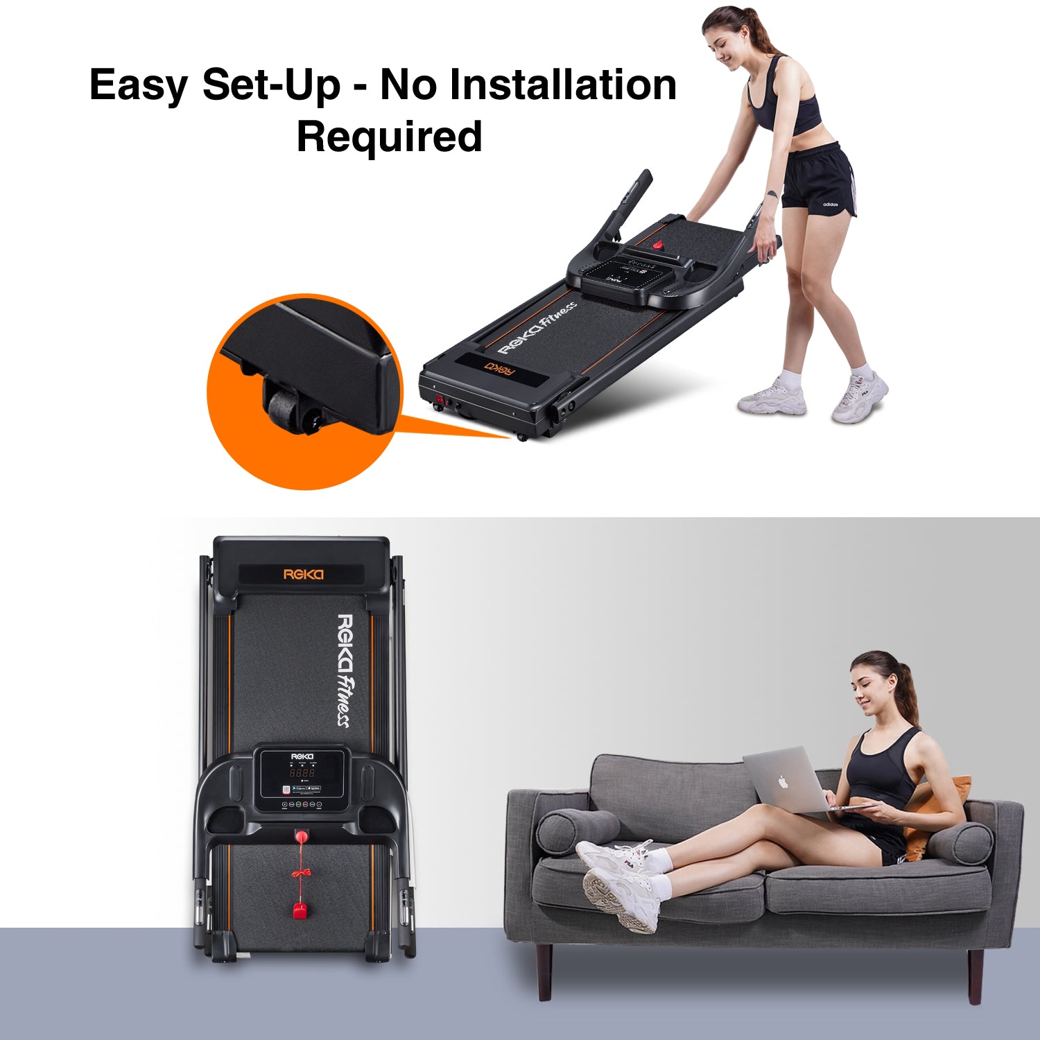 REKA Fitness Black Treadmill - 2.5HP, Up to 12km/h Speed