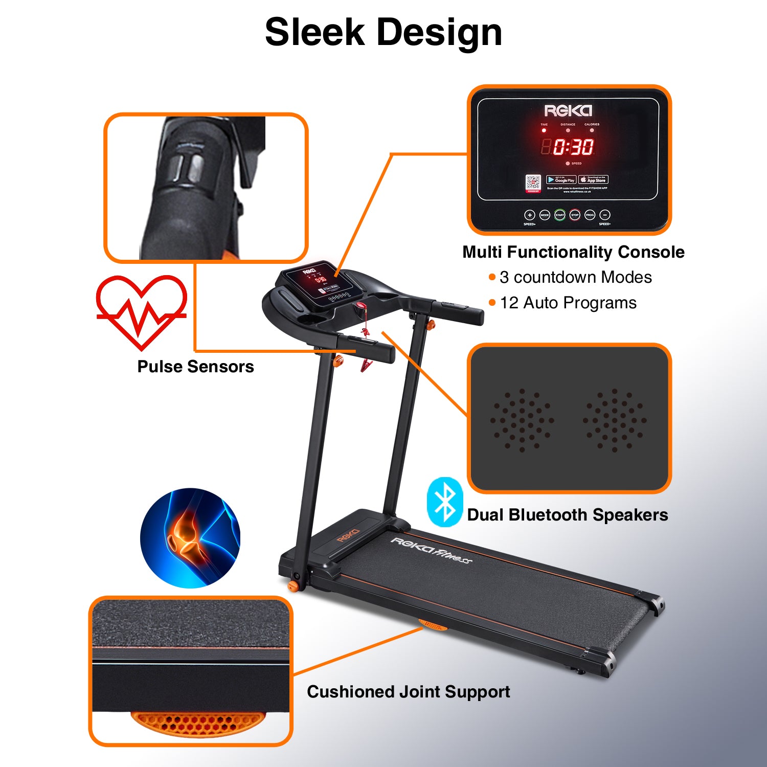 REKA Fitness Black Treadmill - 2.5HP, Up to 12km/h Speed
