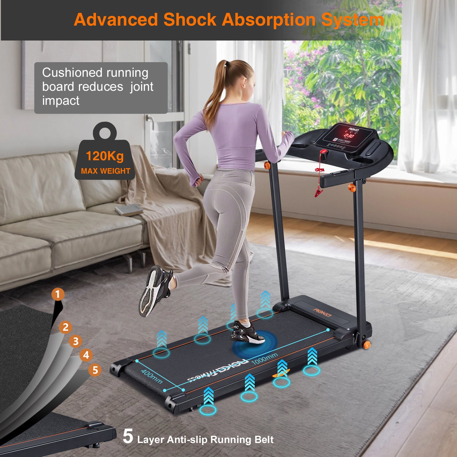 REKA Fitness Black Treadmill - 2.5HP, Up to 12km/h Speed