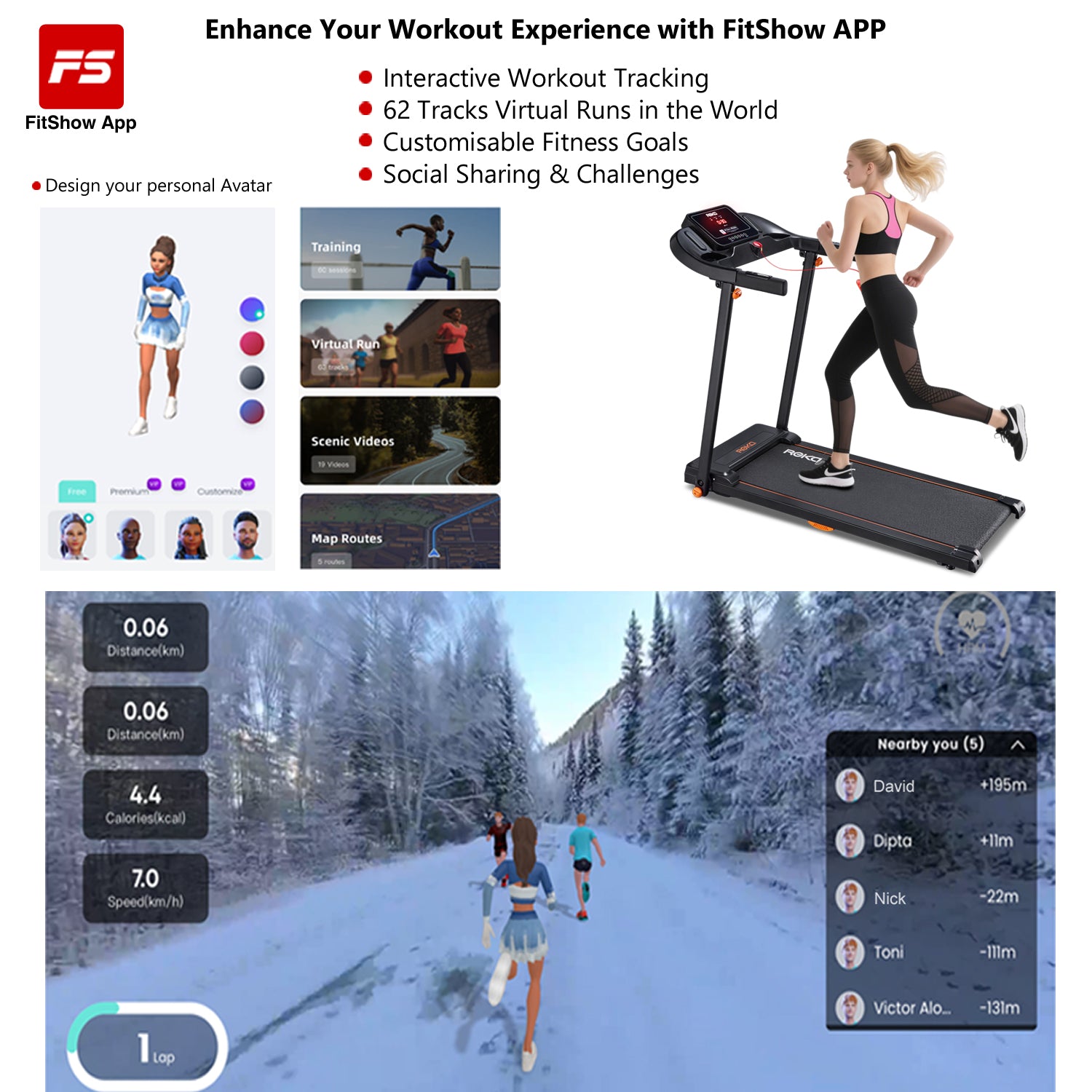 REKA Fitness Black Treadmill - 2.5HP, Up to 12km/h Speed