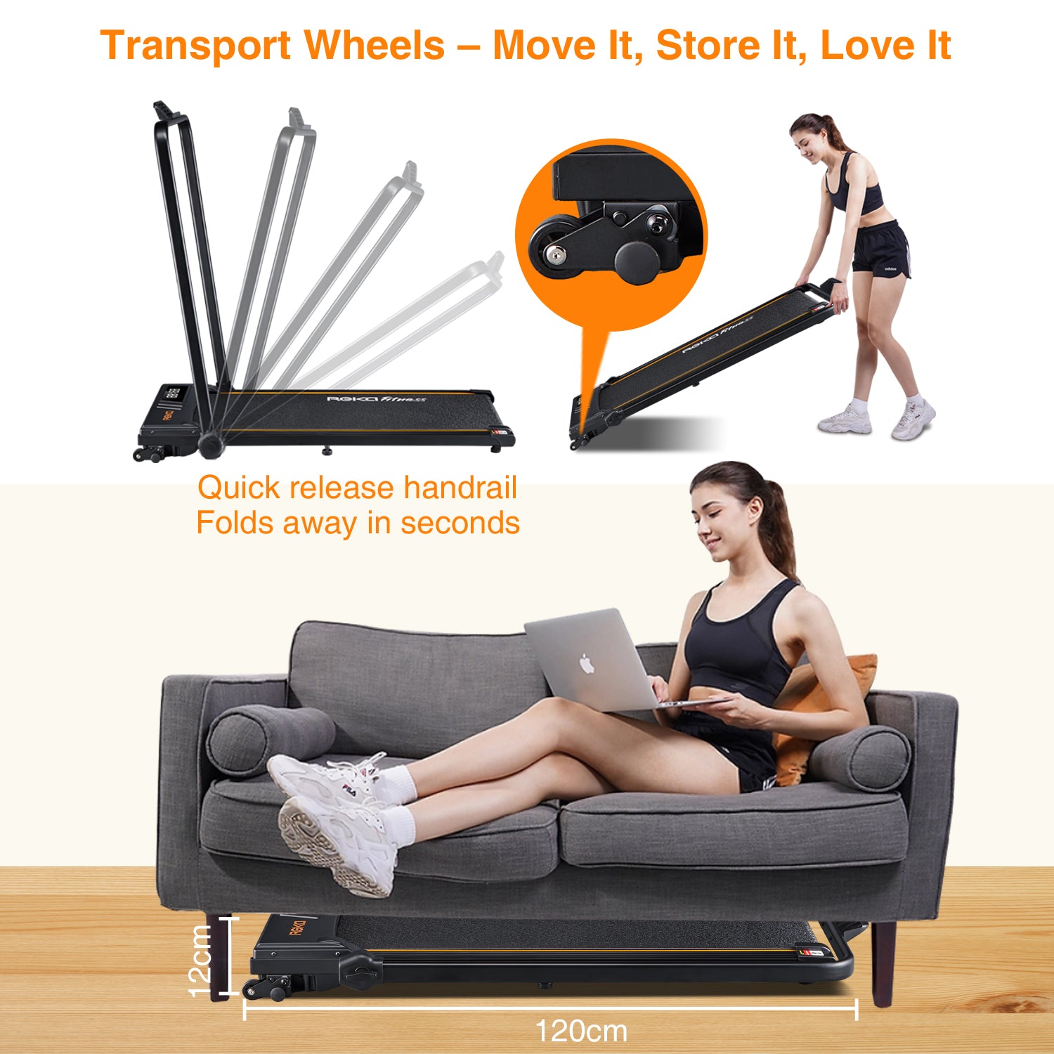 REKA Fitness Black Treadmill - 2.25HP, Up to 10km/h Speed