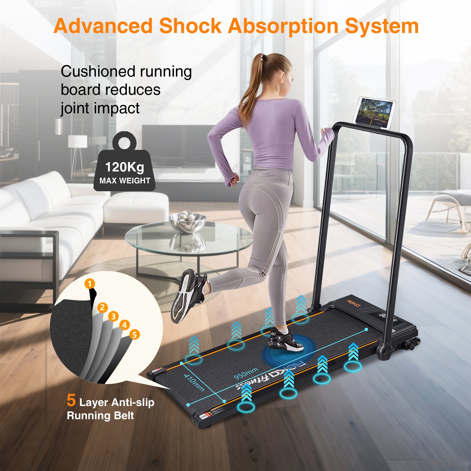 REKA Fitness Black Treadmill - 2.25HP, Up to 10km/h Speed