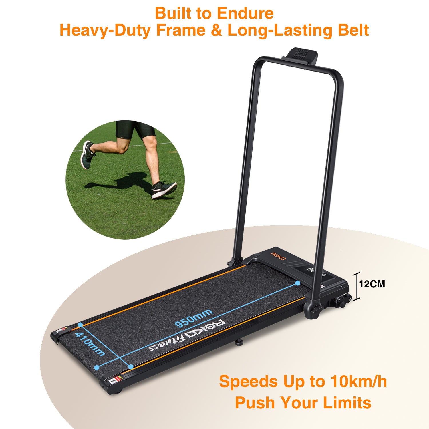 REKA Fitness Black Treadmill - 2.25HP, Up to 10km/h Speed