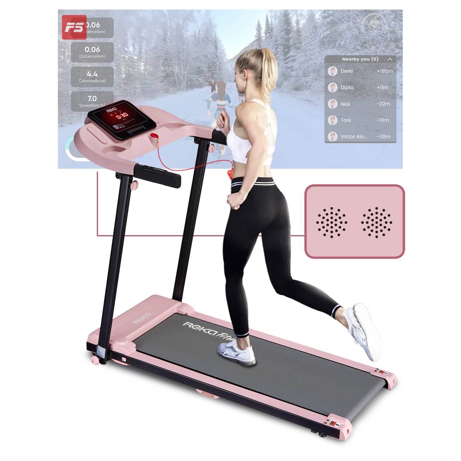REKA Fitness Pink Treadmill - 2.5HP, Up to 12km/h Speed