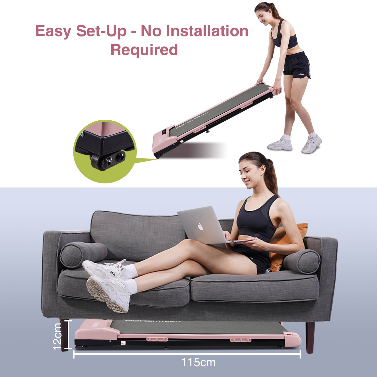 REKA Fitness Pink Treadmill – 2.25HP, Up to 6km/h Speed