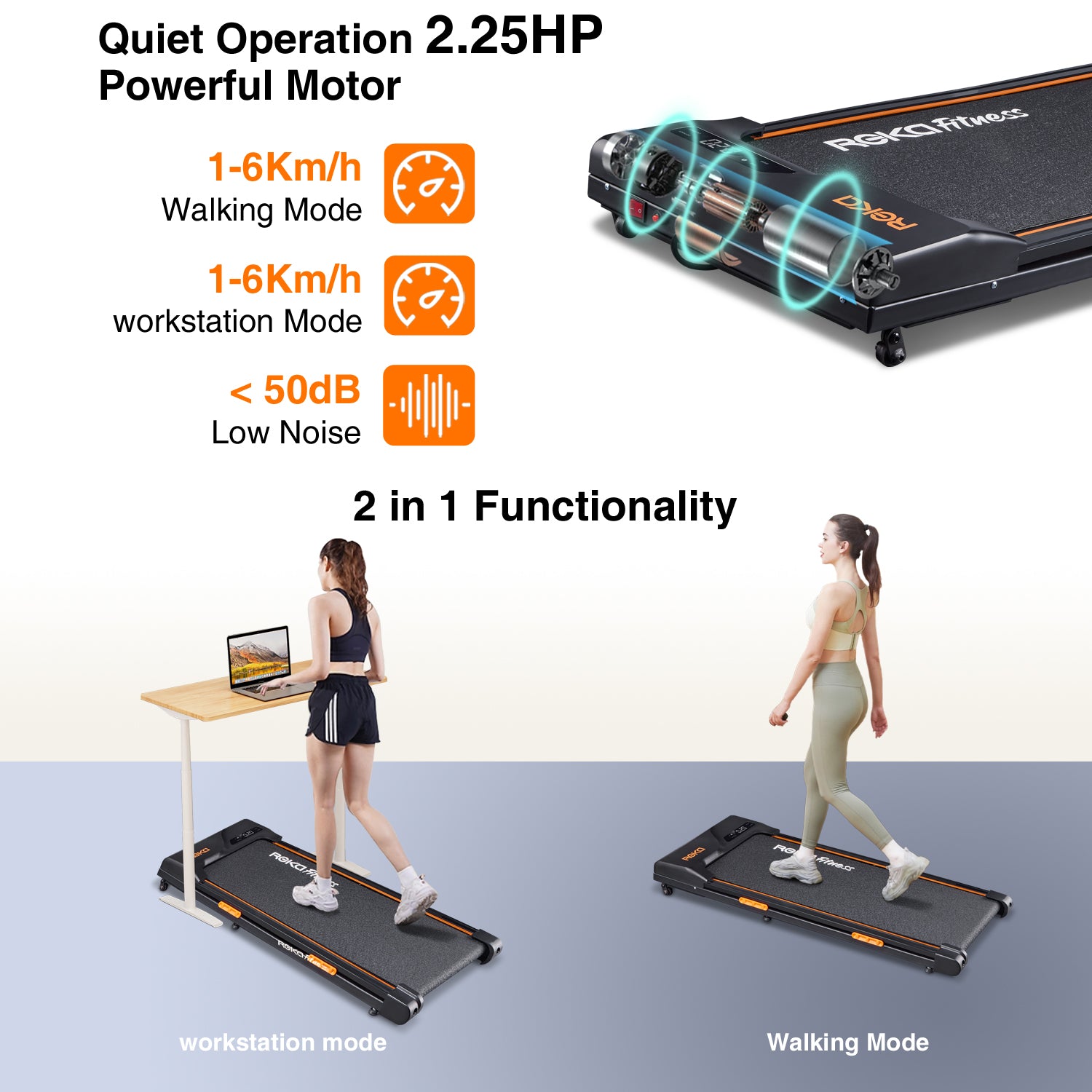 REKA Fitness Black Treadmill – 2.25HP, Up to 6km/h Speed