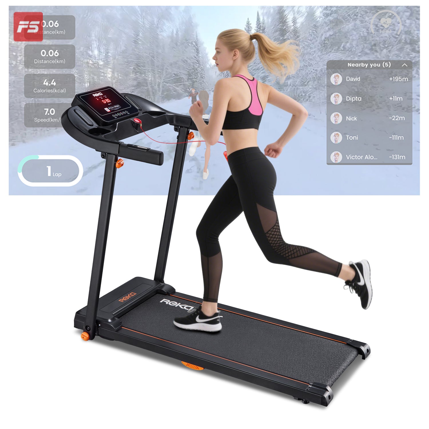 REKA Fitness Black Treadmill - 2.5HP, Up to 12km/h Speed