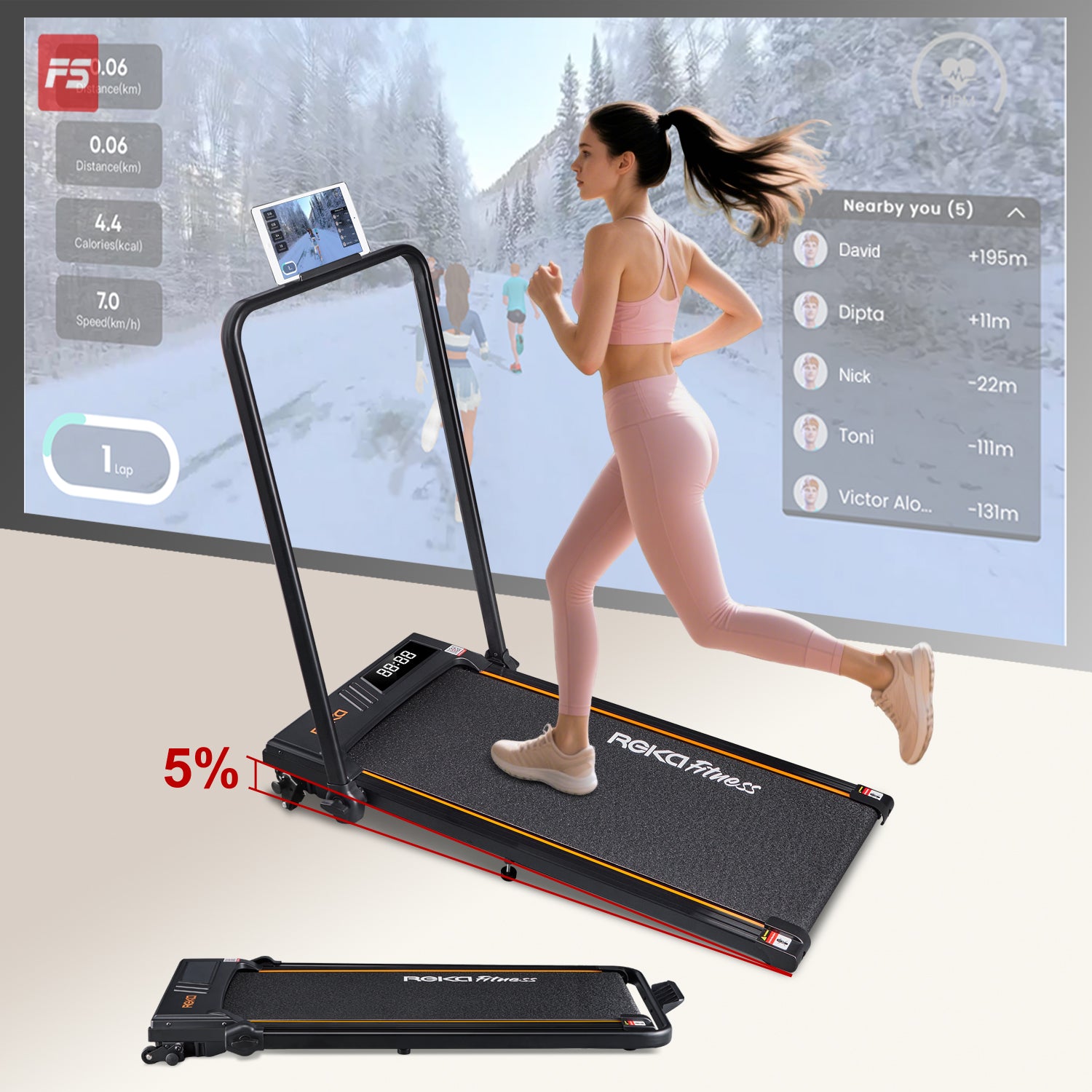 REKA Fitness Black Treadmill - 2.25HP, Up to 10km/h Speed